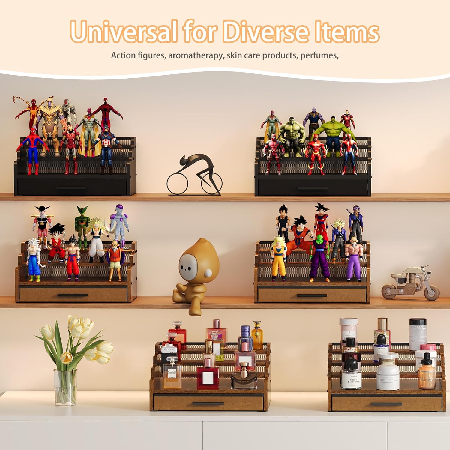 Cologne Stand for Men, 3 Tier Black Wooden Perfume Organizer with Drawer Storage, Perfume Display Shelf for Cologne, Watch, Skincare and Makeup, Perfect Birthday/Christmas Gift for Lovers & Fathers (3 Tier Black) - Image 3