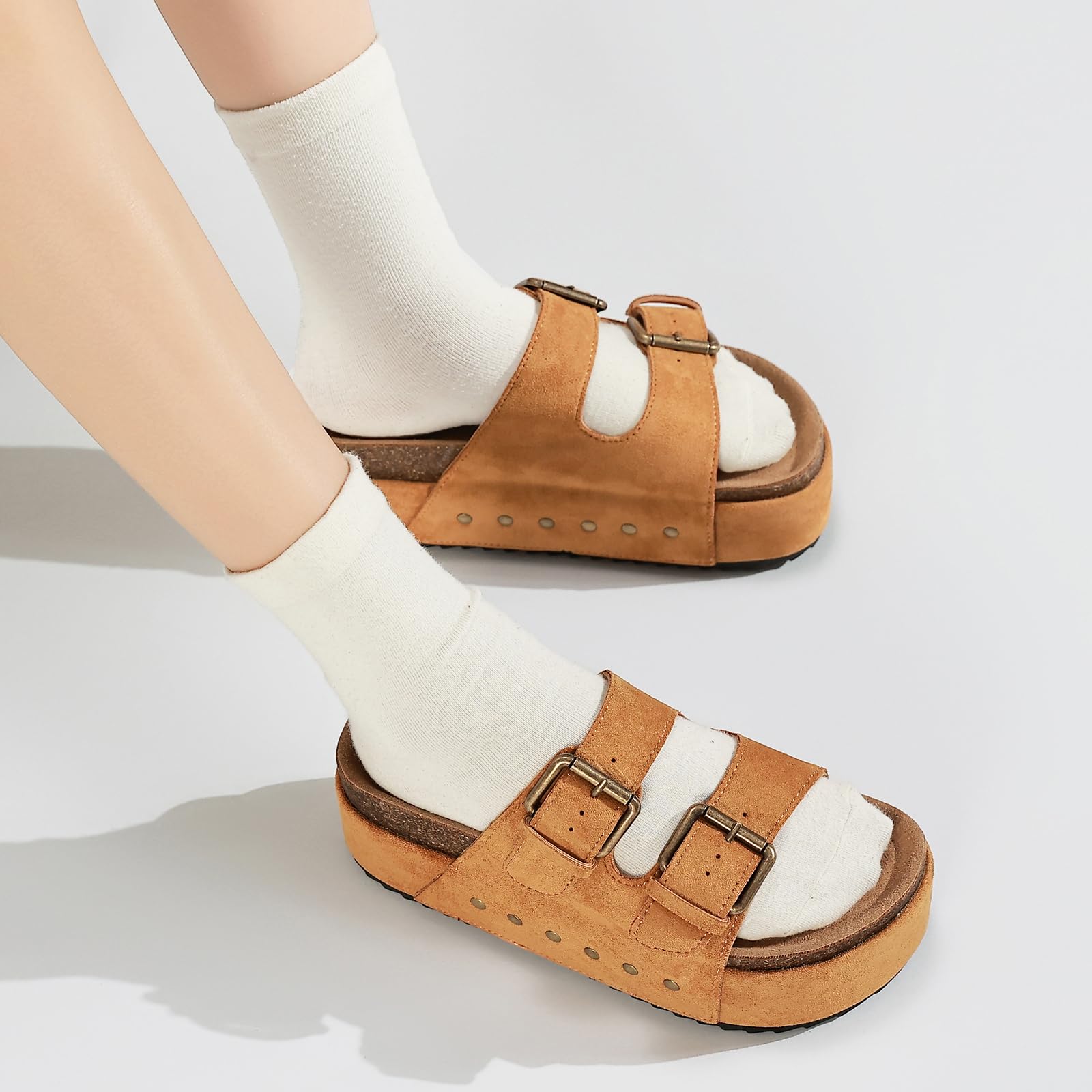 Plateforme Sandales Femme Mules Réglables Boucle Pantoufles Sabots Clogs Tendance Bout Ouvert Été En Léger Semelle Épaisse Amorti Soft Claquettes Confortable Piscine Plage Maison Sliders