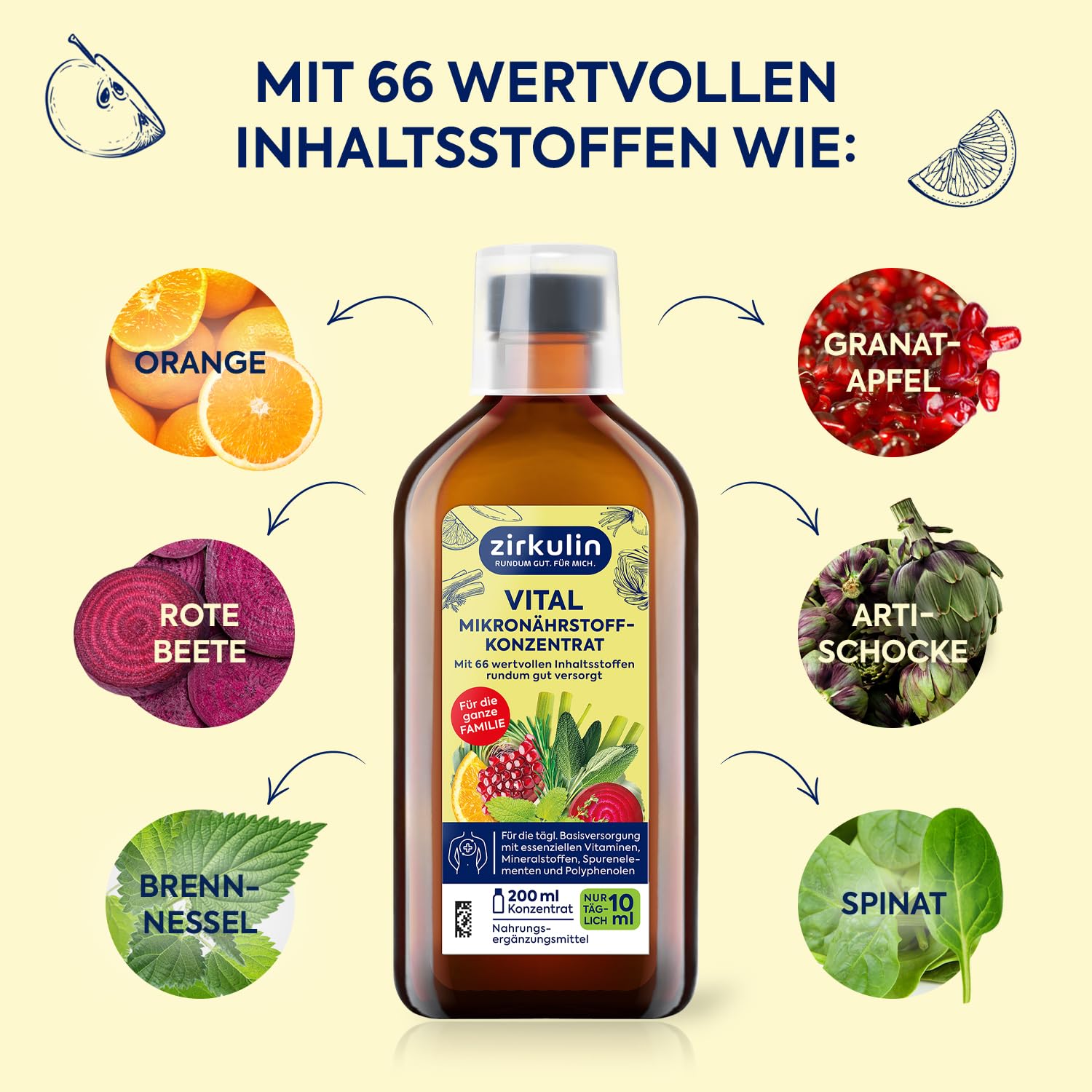 Zirkulin Vital Mikronährstoffkonzentrat 3x200ml – 60 Tage Reichweite - 66 Vitalstoffe aus Obst, Gemüse & Kräutern - Wertvolle Polyphenole – Vitamine & Mineralstoffe für die Familie