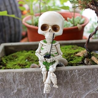 [COSSA] ハロウィン飾り スカル置物 釣りのスカル ミニチュア 髑髏 骸骨 ガーデンオーナ スカルオーナメント デコレーション ゴシック 怖い インテリア雑貨 可愛い 面白い小道具 装飾品 水族館 (ホワイト)