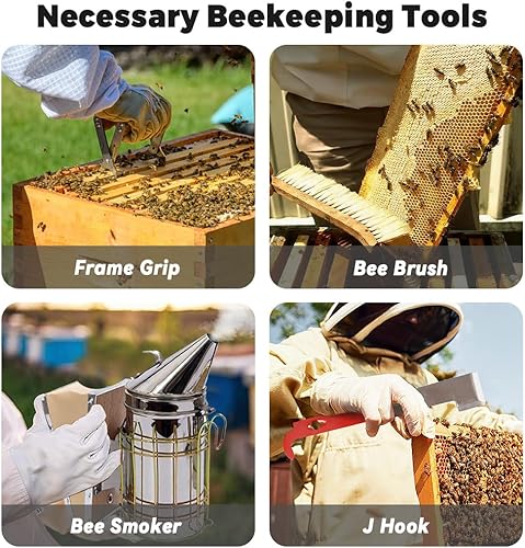 Miniatura 6 de POLLIBEE 22 herramientas de apicultura, kit de inicio de colmenas de abeja, suministros de apicultura, equipo con ahumador de abejas para