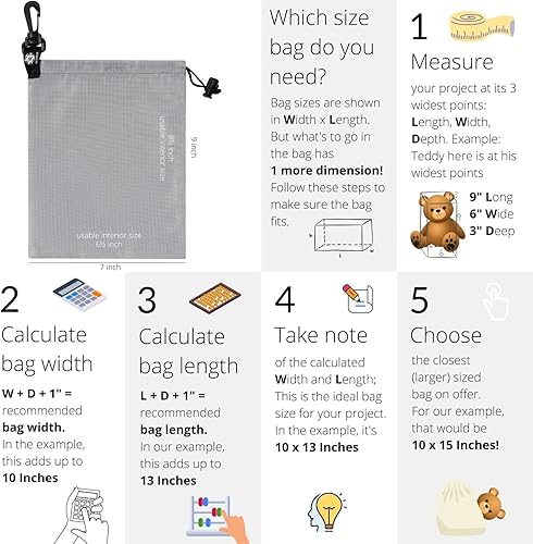 Miniatura 4 de Bolsa con cordón, bolsa de cincha y bolsa con clip para viajes, armario, al aire libre, juego de 5 (gris, 7 x 9 pulgadas)