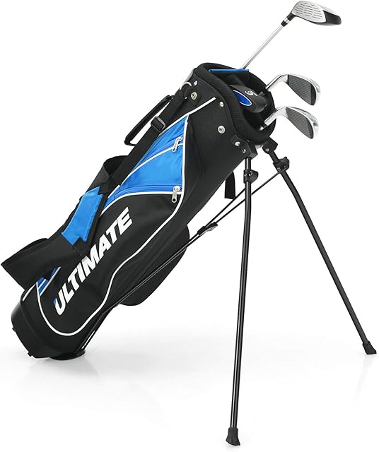 Maxmass Junior Golf Club Set, Kids Complete Golf Set with 3# Fairway Wood, 7# & 9# Irons, Putter, Head Cover and Stand Bag, Children Beginners Practice Pole