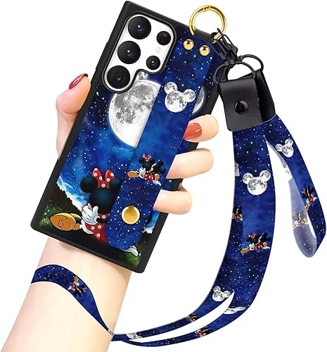 Miniatura 7 de Funda de dibujos animados para Samsung Galaxy S23 Ultra (2023), bonito diseño de personaje de caricatura de burro morado con cordón para la muñeca,