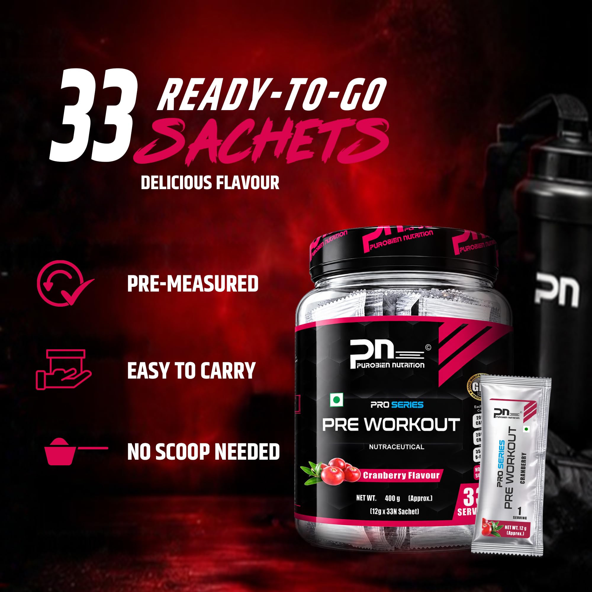 Pre Workout For Men, Cranberry 400 GM, 200Mg Caffeine, 3500Mg Beta Alanine, 4000Mg Citrulline, 2000Mg Creatine,33 Servings, Powder,Pack of 1 — Amazon image 2