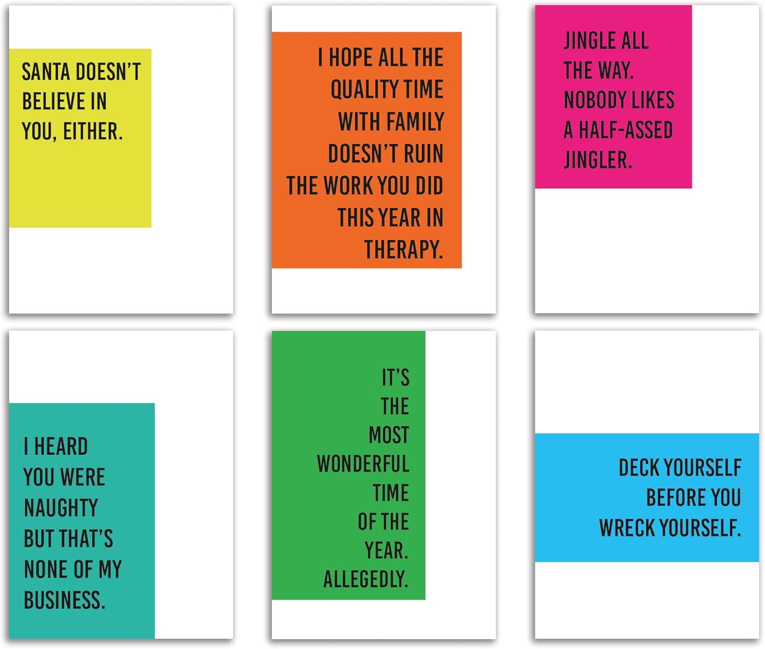 Ritzy Rose 24 Edgy Christmas Cards for 2023 in 6 Colorful Snarky Holiday Designs + Envelopes