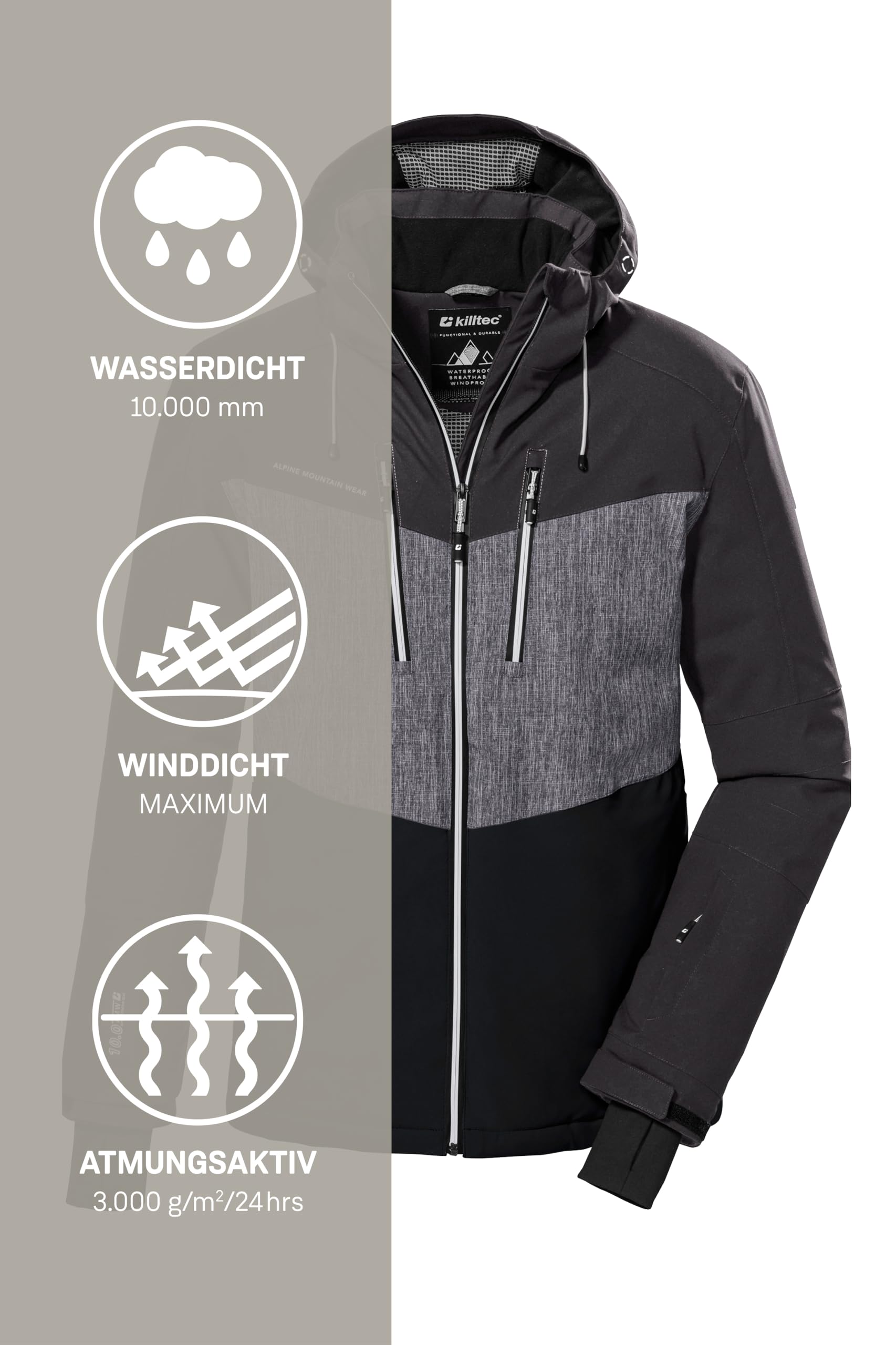 Killtec Unisex Ksw 45 Mn Ski Jckt Skijacke/Funktionsjacke mit abzippbarer Kapuze und Schneefang