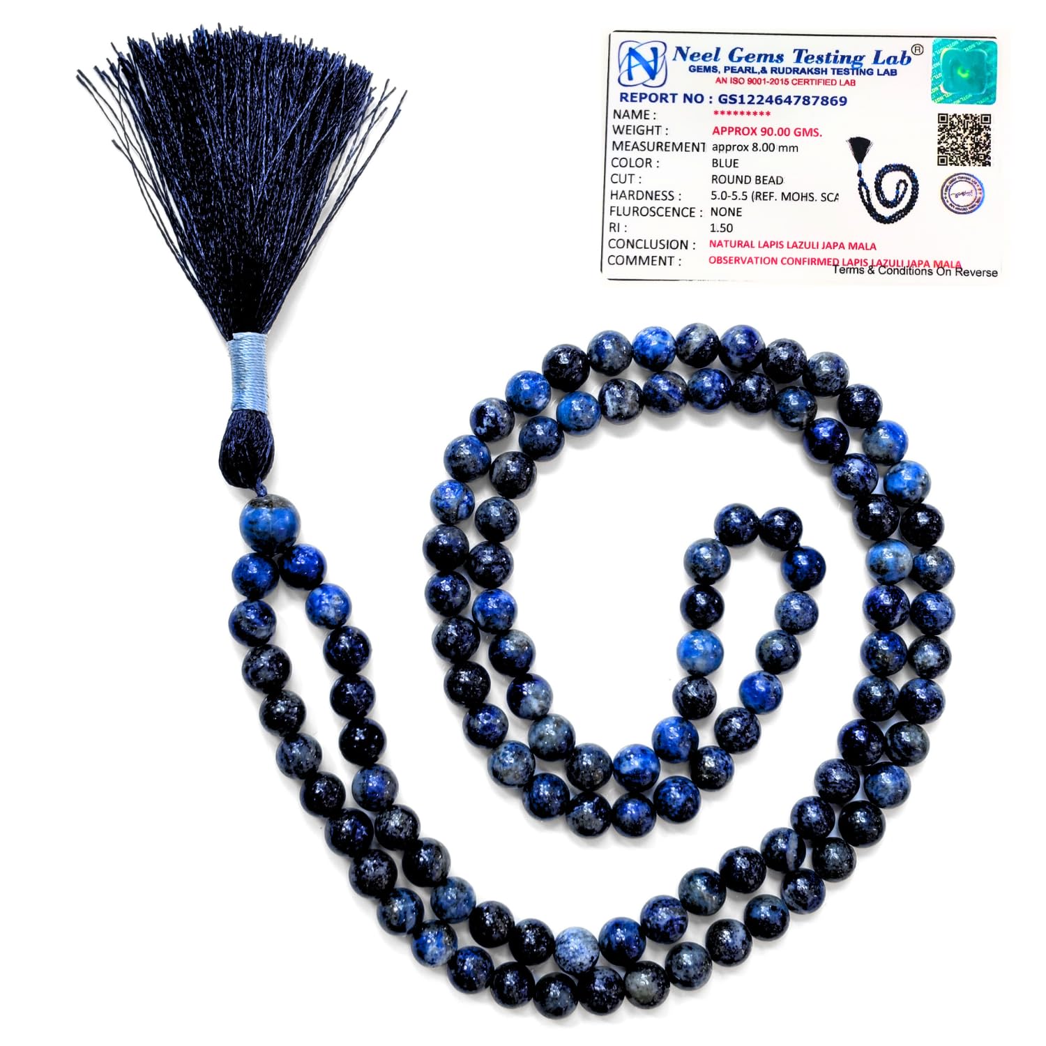 Healing Crystals Natural Gemstone Jap Mala, 108 Beads, 8MM, for Meditation, Chakra Balancing (Lapis Lazuli)-image-26