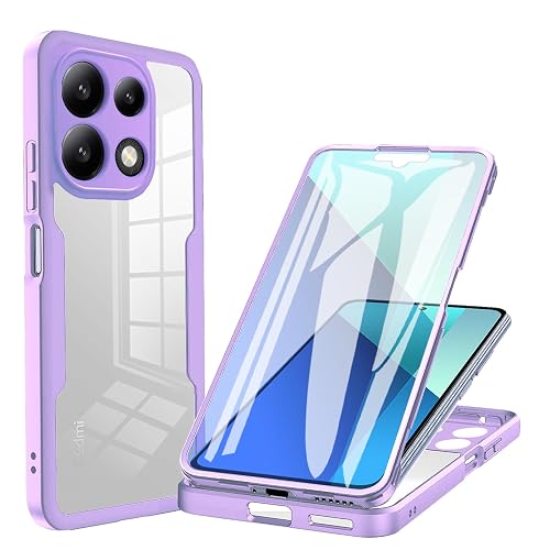 LXHGrowH Funda para Xiaomi Redmi Note 13 4G, Carcasa Completa Antigolpes [360°] Full Body Protección, Caso Anti-arañazos Protector de Pantalla Incorporado, Cover Doble [Transparente+Morado]