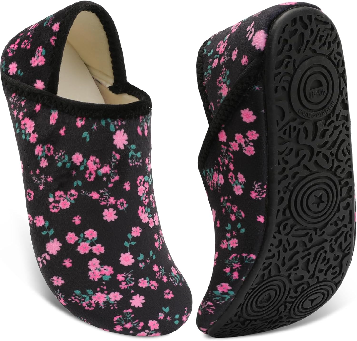 Fires Womens Mens Slippers with Rubber Sole Soft-Lightweight House Slipper Socks Around House Shoes Non Slip Indoor/Outdoor