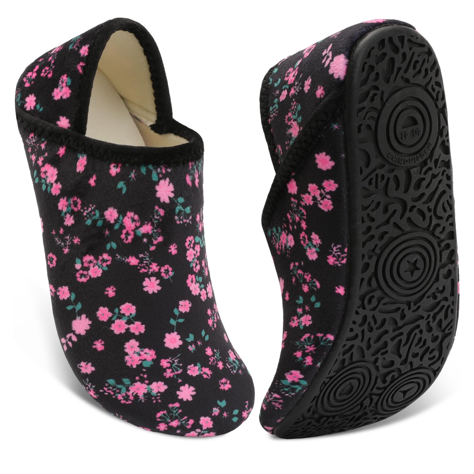 Fires Womens Mens Slippers with Rubber Sole Soft-Lightweight House Slipper Socks Around House Shoes Non Slip Indoor/Outdoor