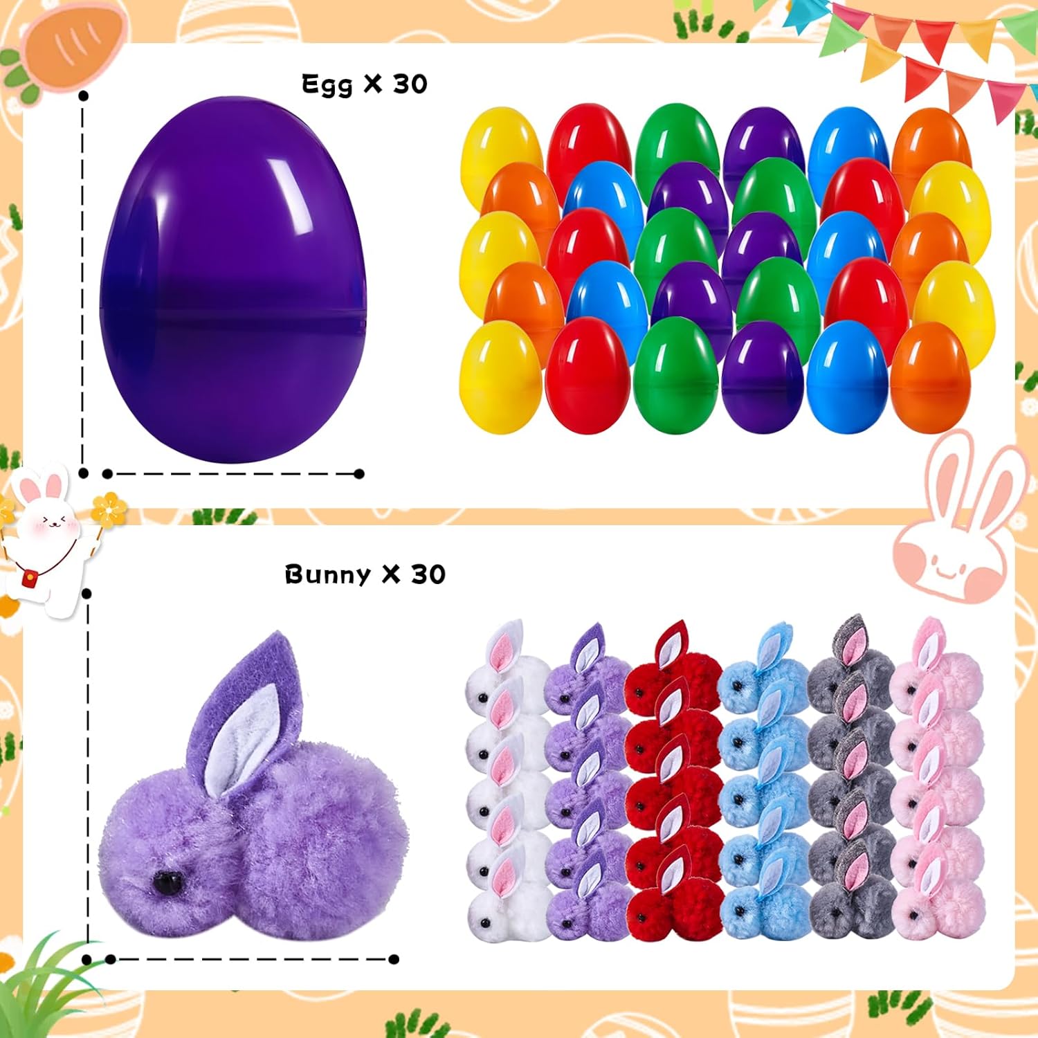 42 Pack Prefilled Easter Eggs with Plush Bunnies,Pre Filled Easter Eggs with Stuffed Toys Inside,Easter Basket Stuffers Fillers for Kids Easter Egg Hunt,Classroom Prize Supplies