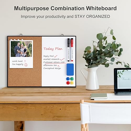 Miniatura 5 de ARCOBIS Tablero de corcho blanco Combo, tablero de anuncios pequeño de 12 x 16 pulgadas para pared, corcho magnético de borrado en seco de doble