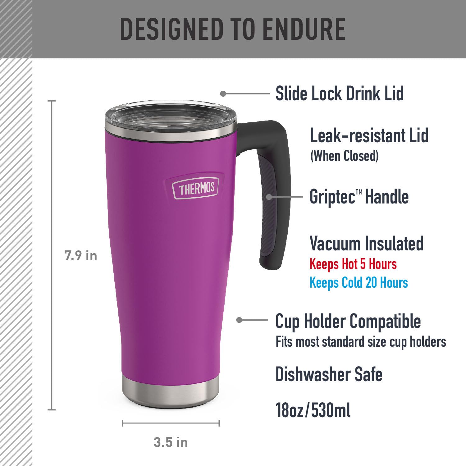 THERMOS Icon Series Edelstahlbecher mit Schiebeverschluss, 530 ml, Pflaume