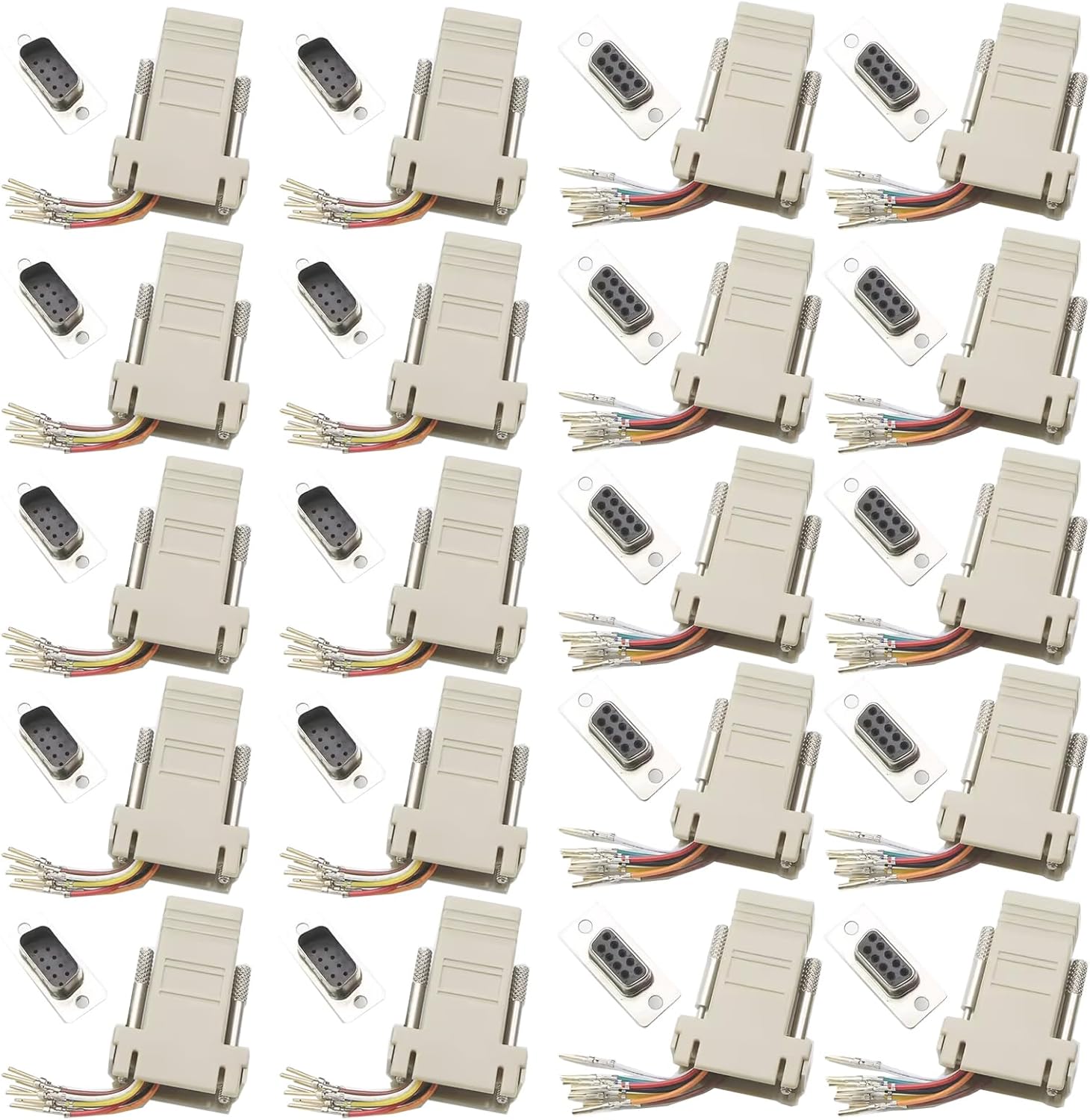 20PCS(10PCS Male + 10PCS Female) DB9 to RJ45 Ethernet Adapter, 9 Pin Serial Port to RJ45 Ethernet LAN Extend Modular Converter