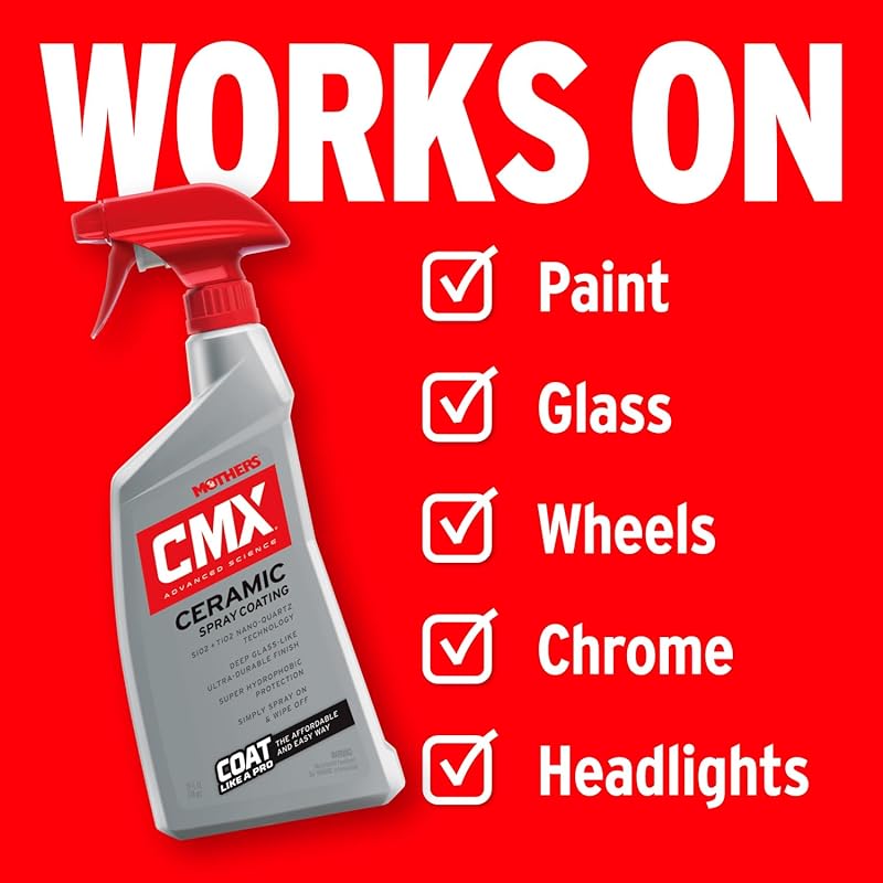 Mothers CMX Ceramic Spray Coating, 24 oz. – Advanced SiO2 + TiO2 Protection, User-Friendly, Professional Grade, Ultra Durable Long-Term Protection, High Gloss Super-Hydrophobic Finish (01024) 24 Fl Oz (Pack of 1)