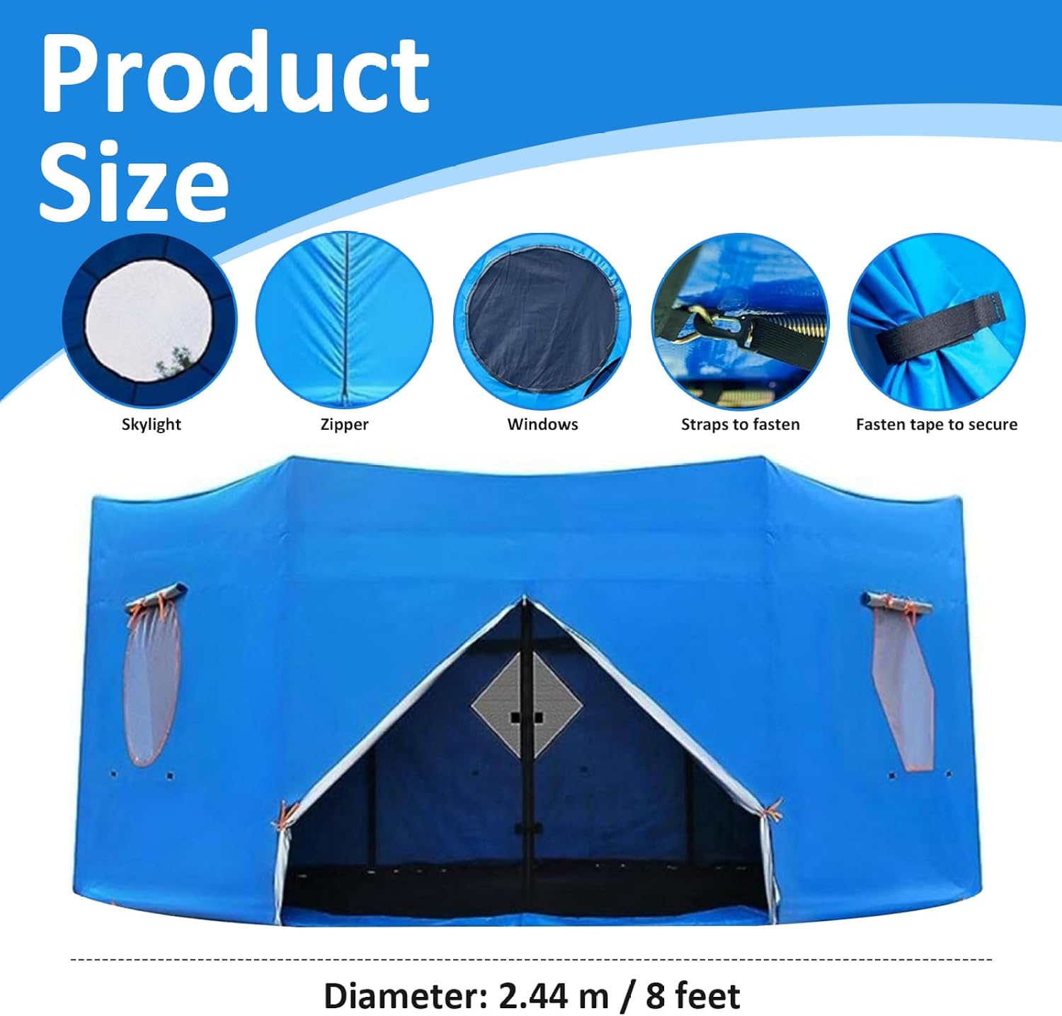8ft Trampoline Cover, Waterproof Oxford Cloth Trampoline Tent with Window and Skylight, Canopy with Zipper and Strap Fit for 6 Straight Pole