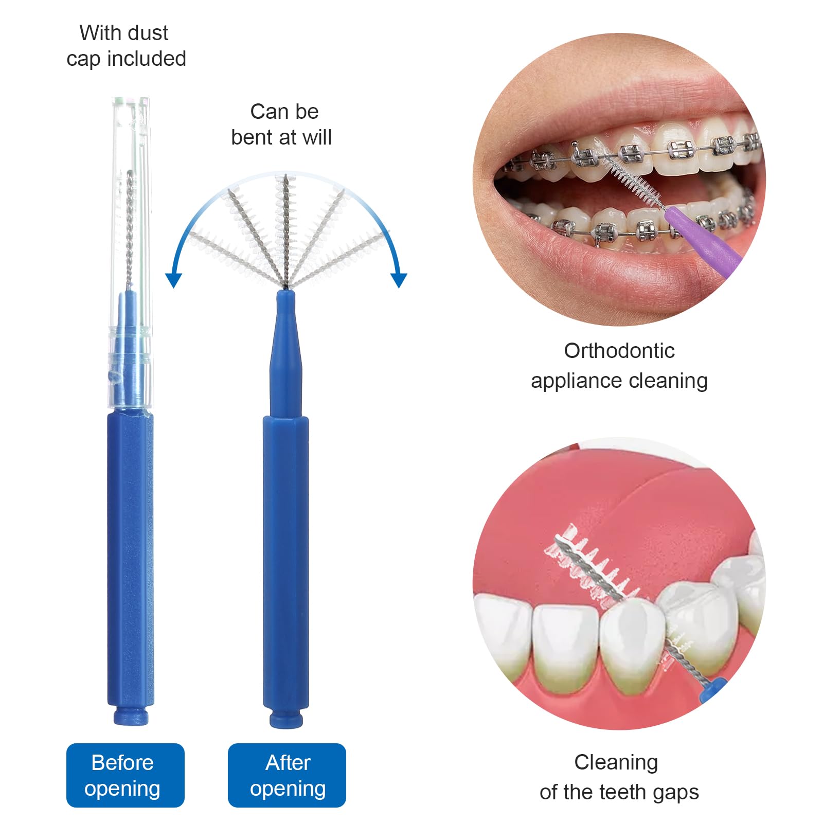 Szczotki międzyzębowe 100 szt. narzędzi do czyszczenia dentystycznego, kostki do nici dentystycznej, wykałaczki do higieny jamy ustnej, nitkownica, higiena jamy ustnej, wykałaczki, narzędzie do