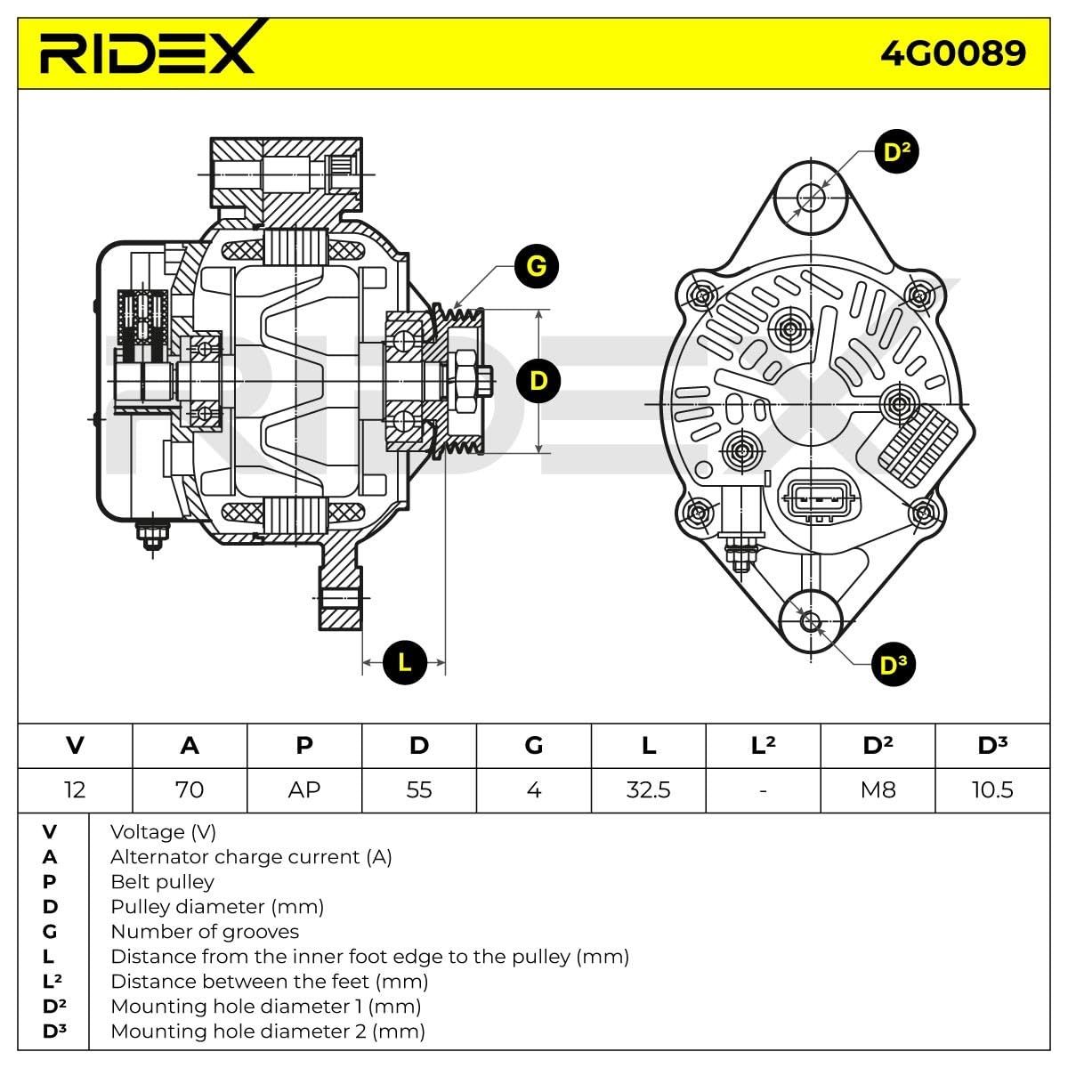 RIDEX 4G0089 Alternador Compatible con SUZUKI SWIFT III MZ, EZ