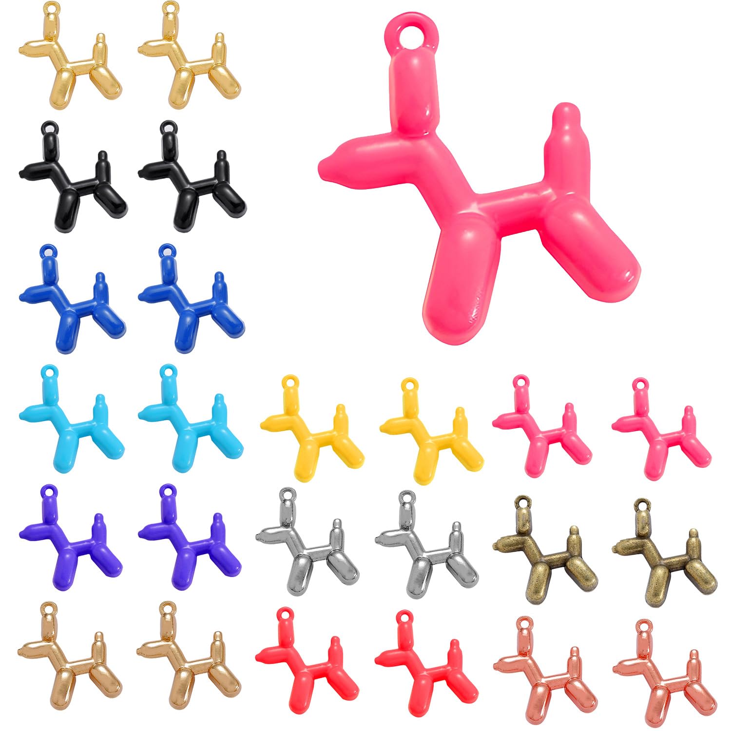 stino 30 Pieces Balloon Dog Charms for Jewelry Making, Multi-Color Enamel & Metal Puppy Pendants, 15 Pairs