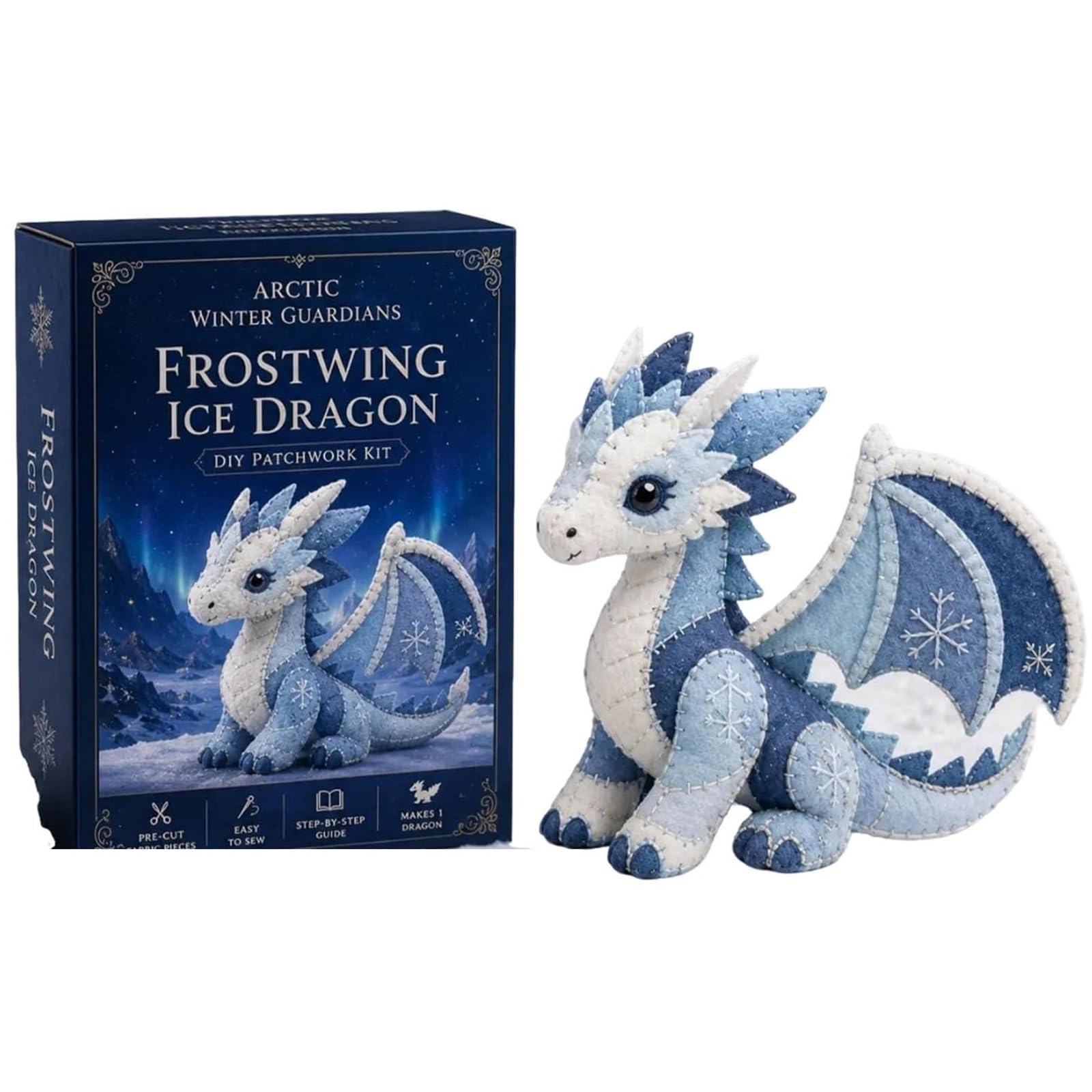 Arctic Winter Guardians DIY Patchwork Kit Arctic Winter Guardians DIY Patchwork Kit, Felt Animal Sewing for Beginners, 3D Stuffed Animals Mythical Creature(Ice Dragon 02)