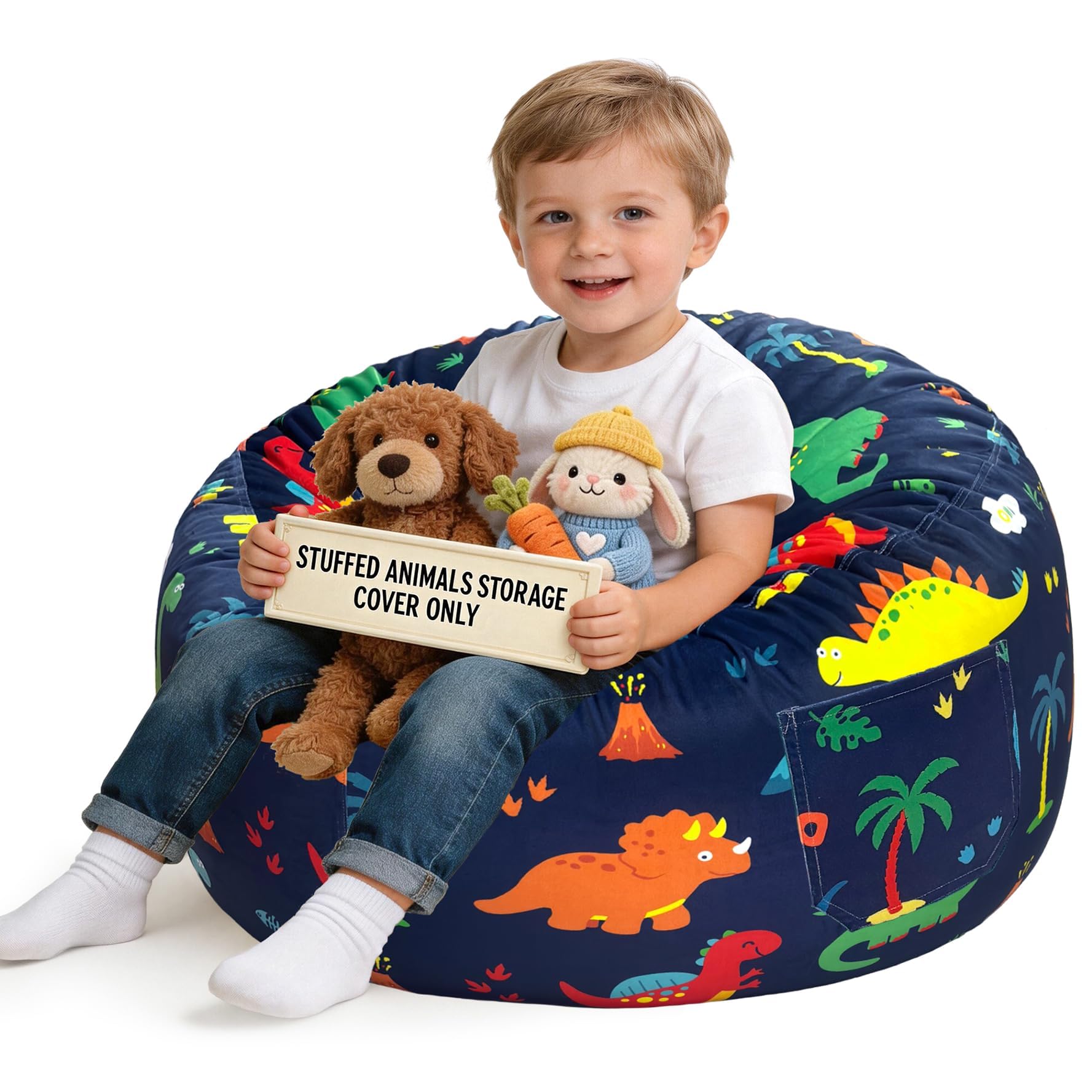 Lukeight Stuffed Animal Storage Bean Bag Chair, Bean Bag Cover for Organizing Kidââ‚¬â„¢s Room - Fits a Lot of Stuffed Animals, Large/Dinosaur-image-34