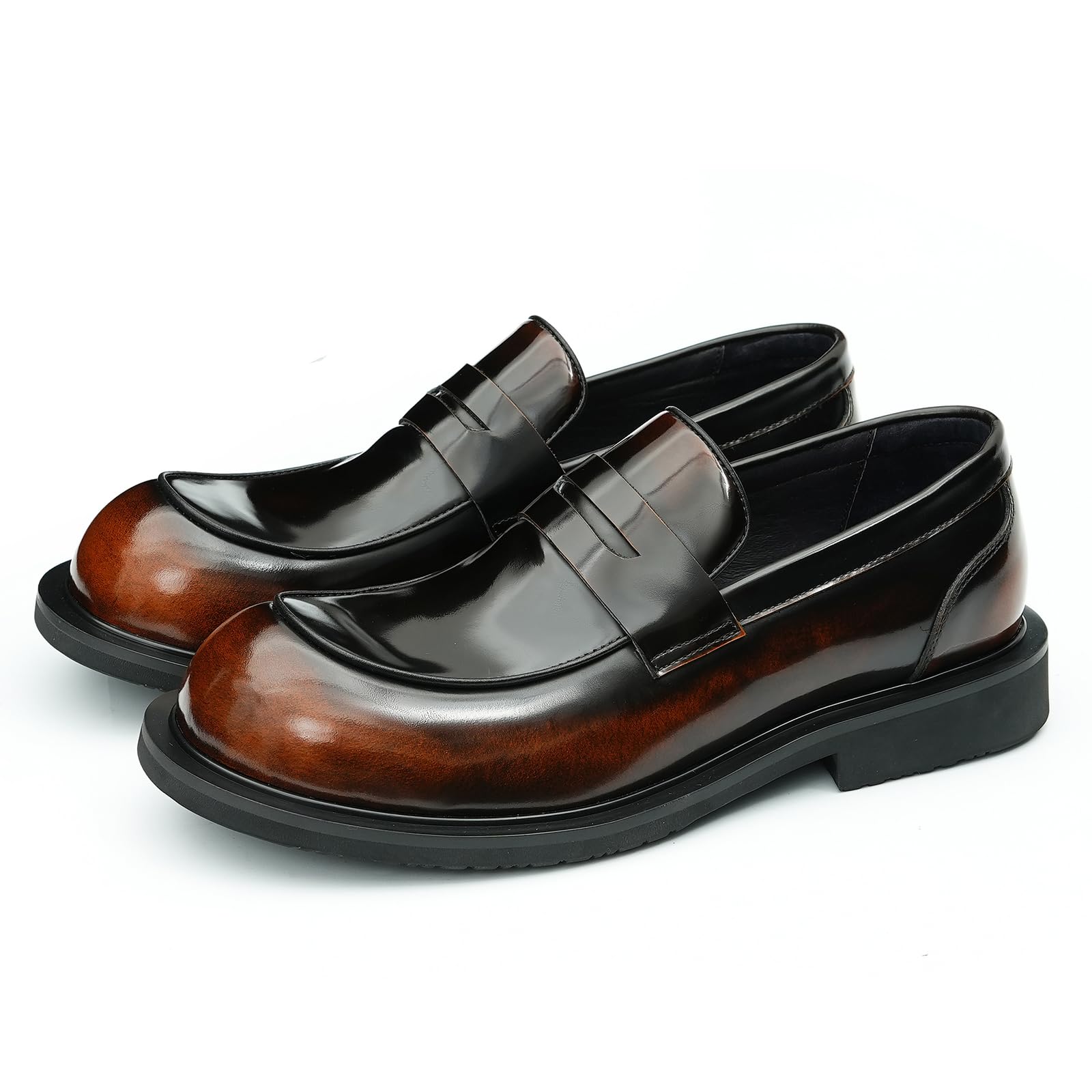 Loafers Casuales Negocios Punta Redonda para Hombre Mocasines en Cuero Genuino Zapatos de Vestir Bajos Slip On