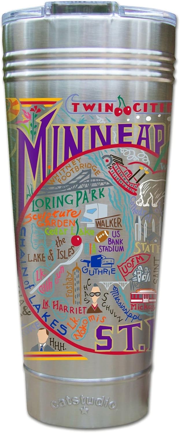 catstudio Minneapolis-St. Paul Thermal Tumbler | Triple Wall Insulation With Non Slip Bottom | Great Travel Cup for Water, Coffee, Tea, or Smoothies