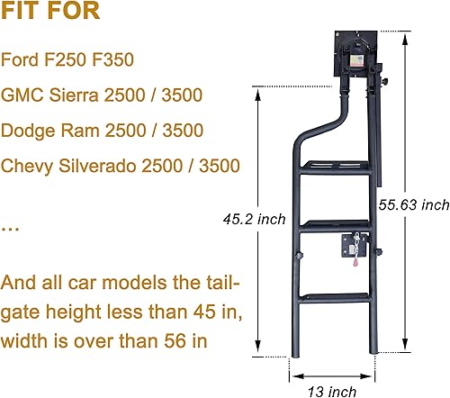 Miniatura 8 de Escalera plegable de 45 pulgadas para puerta trasera de camioneta con asa de agarre, giratoria de 360, resistente, universal, plegable, con