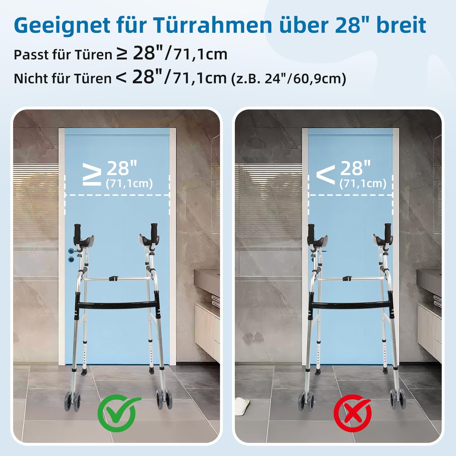 Höhenverstellbarer Gehwagen Gehhilfe für Senioren mit Armauflage - Aufrechter Rollator mit Doppelrollen, faltbar & leicht aus Aluminium,Gehhilfe mit Tasche, Height Adjustable Aluminum Walking Aids