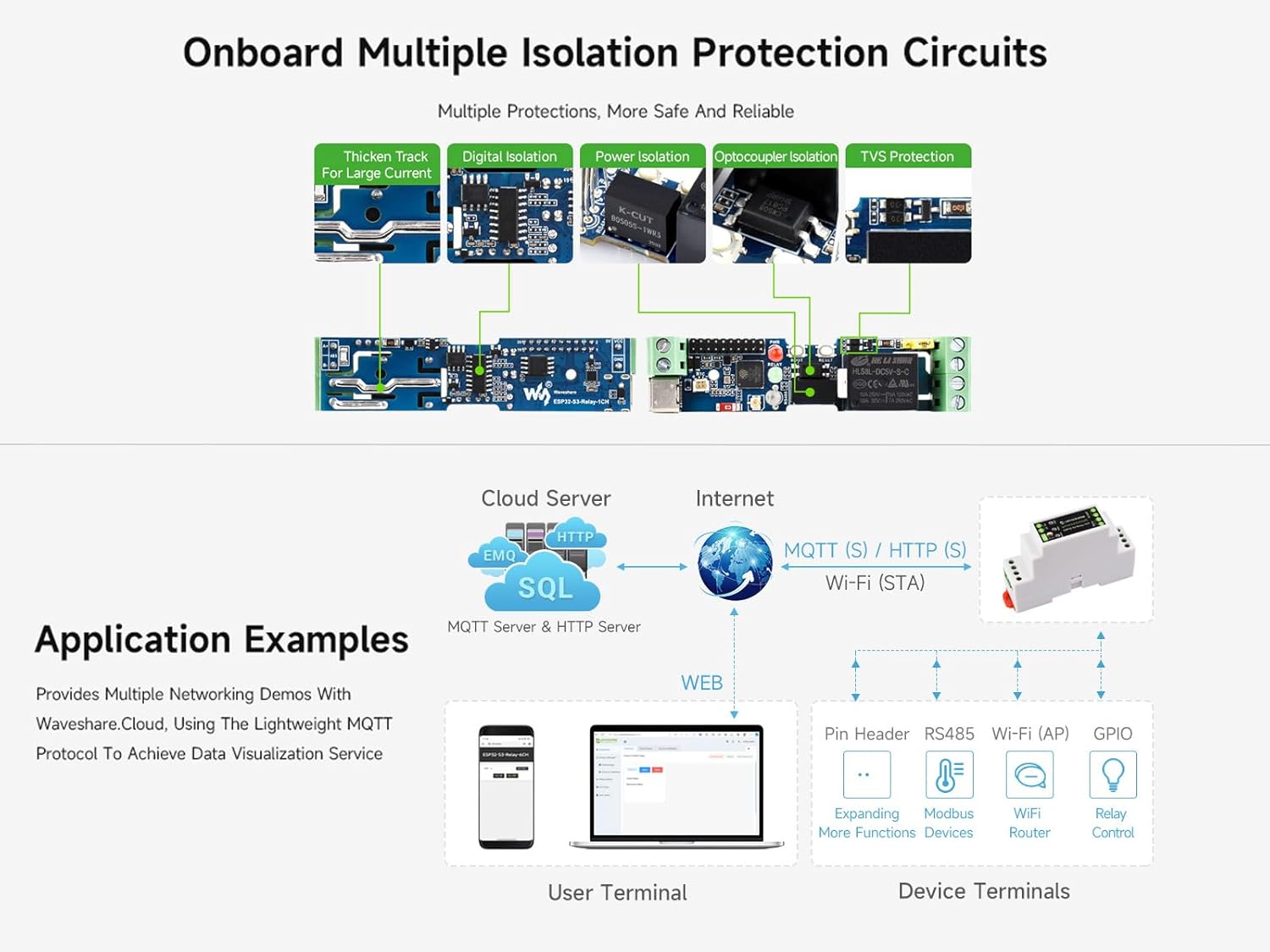 Industrial 1-Ch ESP32-S3 WiFi Relay Module, Supports RS485/WIFi/Bluetooth Control, Contact Rating of Relay up to 10A 250VAC/30VDC, with Multiple Isolation Protection Circuits, Rail-Mount Case