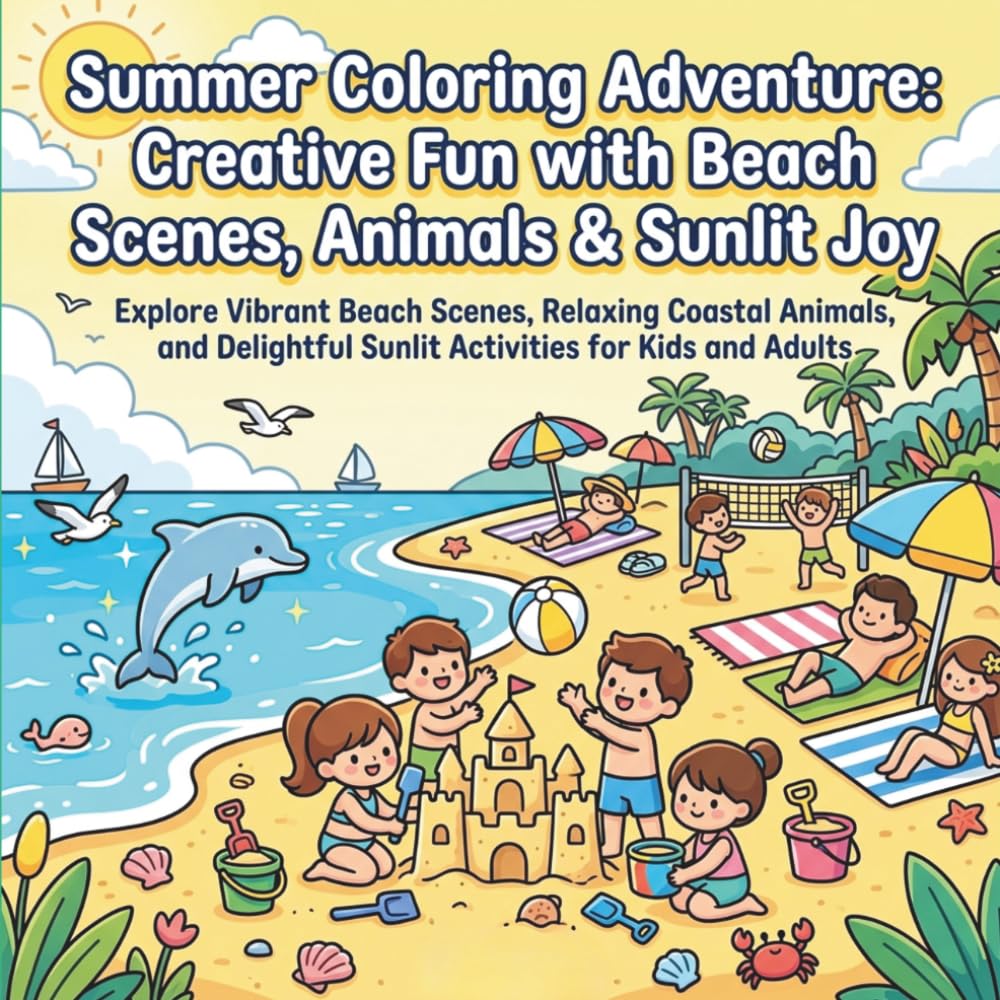 Summer Coloring Adventure: Creative Fun with Beach Scenes, Animals & Sunlit Joy: Relaxing Coloring Book for Kids & Adults with Intricate Designs and Simple Pages