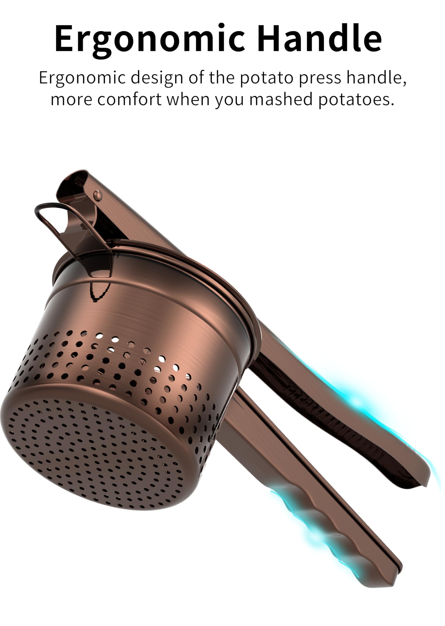 GloTika Großer Kartoffelstampfer mit ergonomischem Griff, Stampfer und Presse, Küchenwerkzeug für Kartoffelpüree, Nudelmaschine, 425 ml, bronzefarben