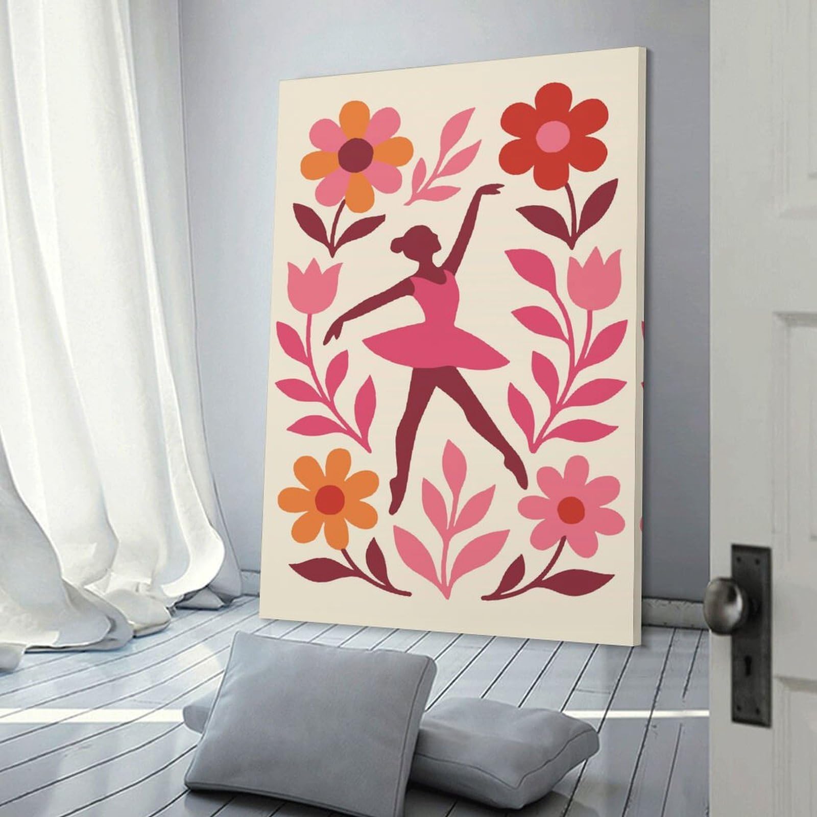 Junmoney Ballerina Surrounded by Flowers Wall Art Print, 20x30inch(50x75cm), for Bedroom Decor, Cosy Corners Or Studios, Decorative Wall Art for Cosy Rooms