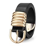 Women’s PU Leather Belt for Jeans Pants Dress Fashion Ladies Waist Belt with Gold Buckle