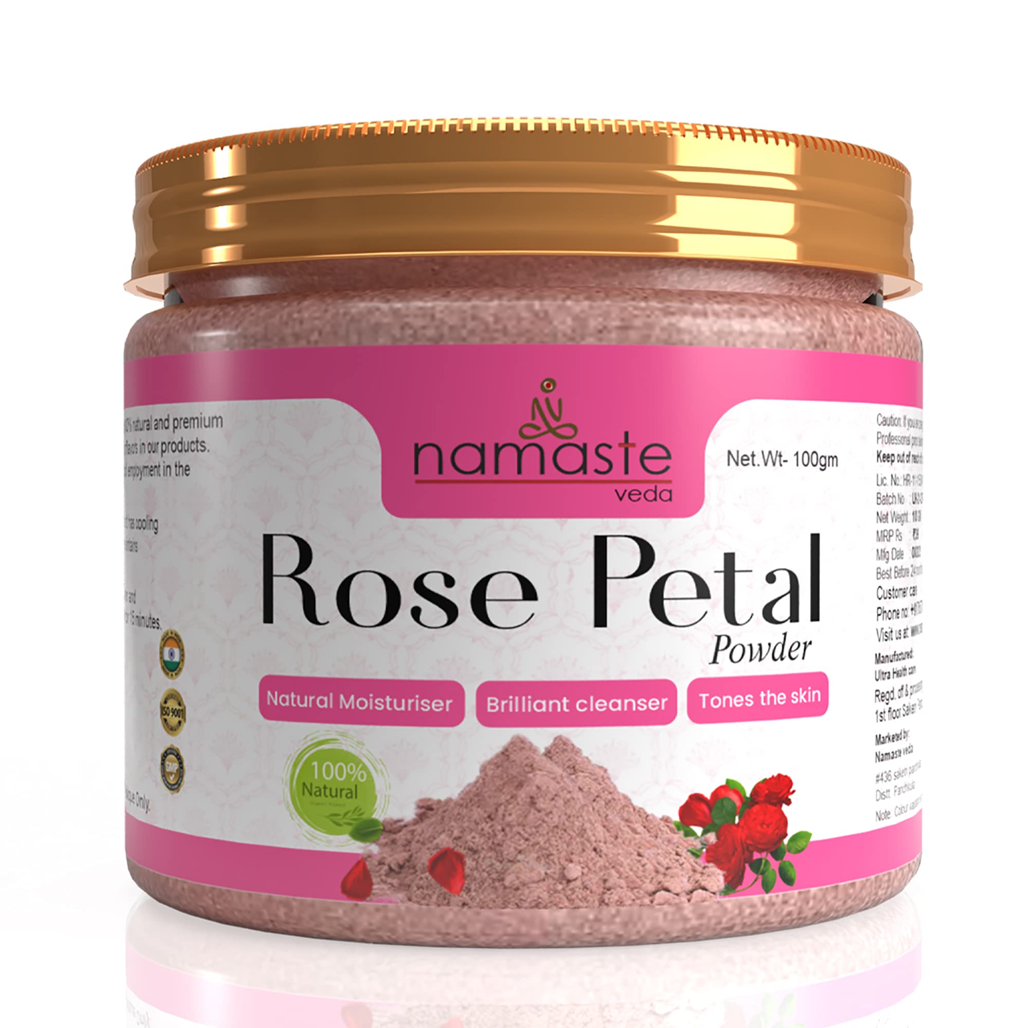 100% Pure and Natural Double Filtered Rose Petal Powder for Skin, Face Pack Mask for Fairness, Tanning & Glowing Skin (100g)