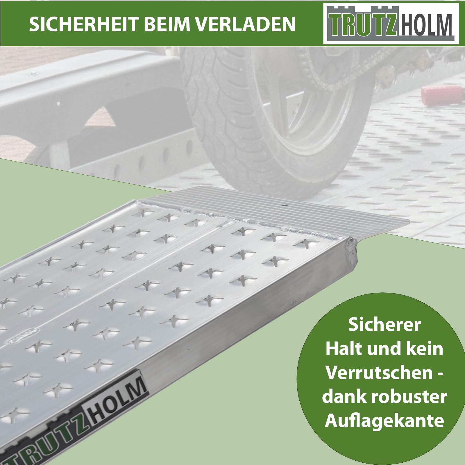TRUTZHOLM 1x Auffahrrampe Aluminium Gesamtlänge 150 cm Breite 28 cm Traglast 270 kg gelochte rutschfeste Lauffläche Verladerampe Motorradrampe Verladehilfe Rampe für Motorrad Mofa E-Bike Fahrrad