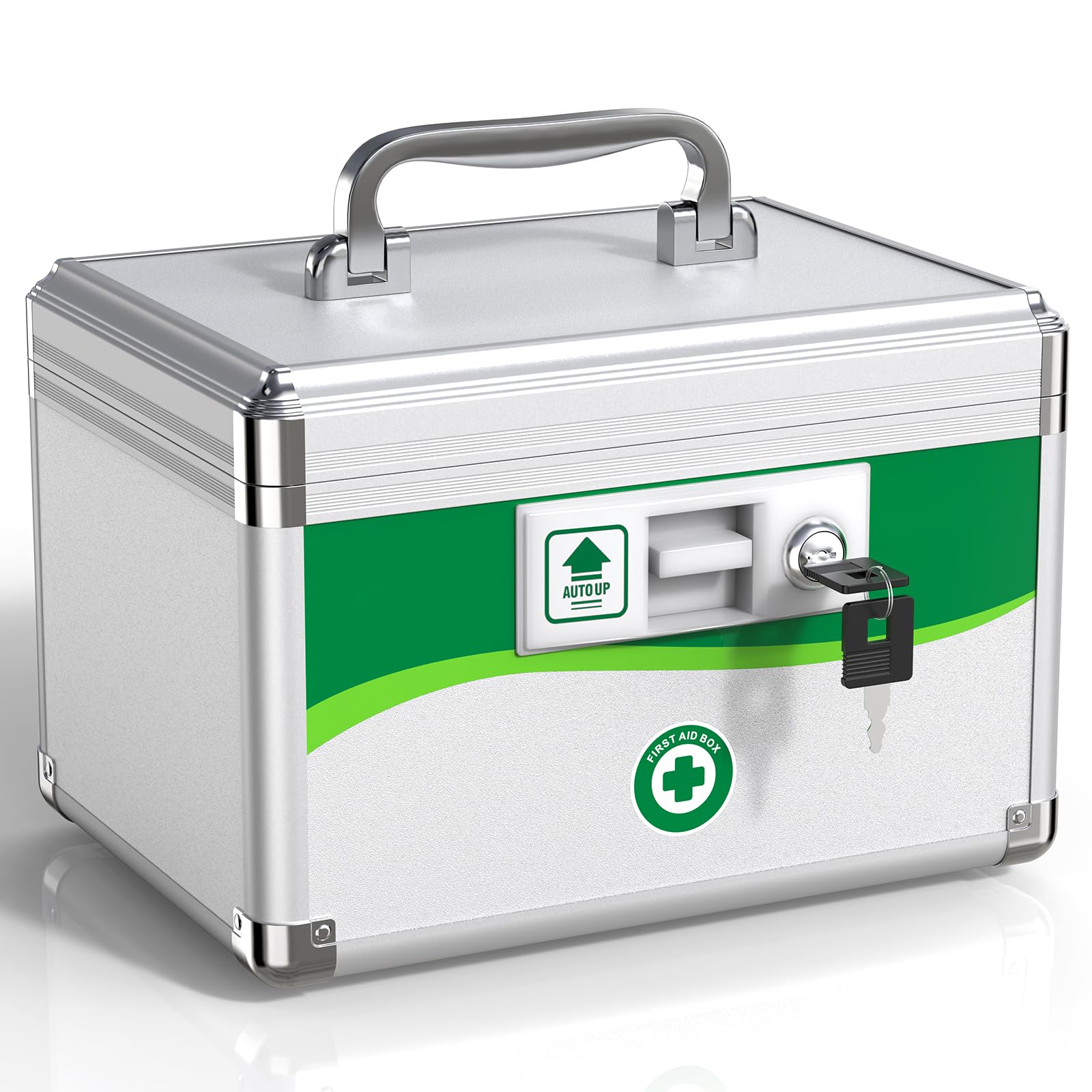 Medicine Lock Box with Keys, Small 10x6.9x6.9in, Aluminum Child-Safe Lock