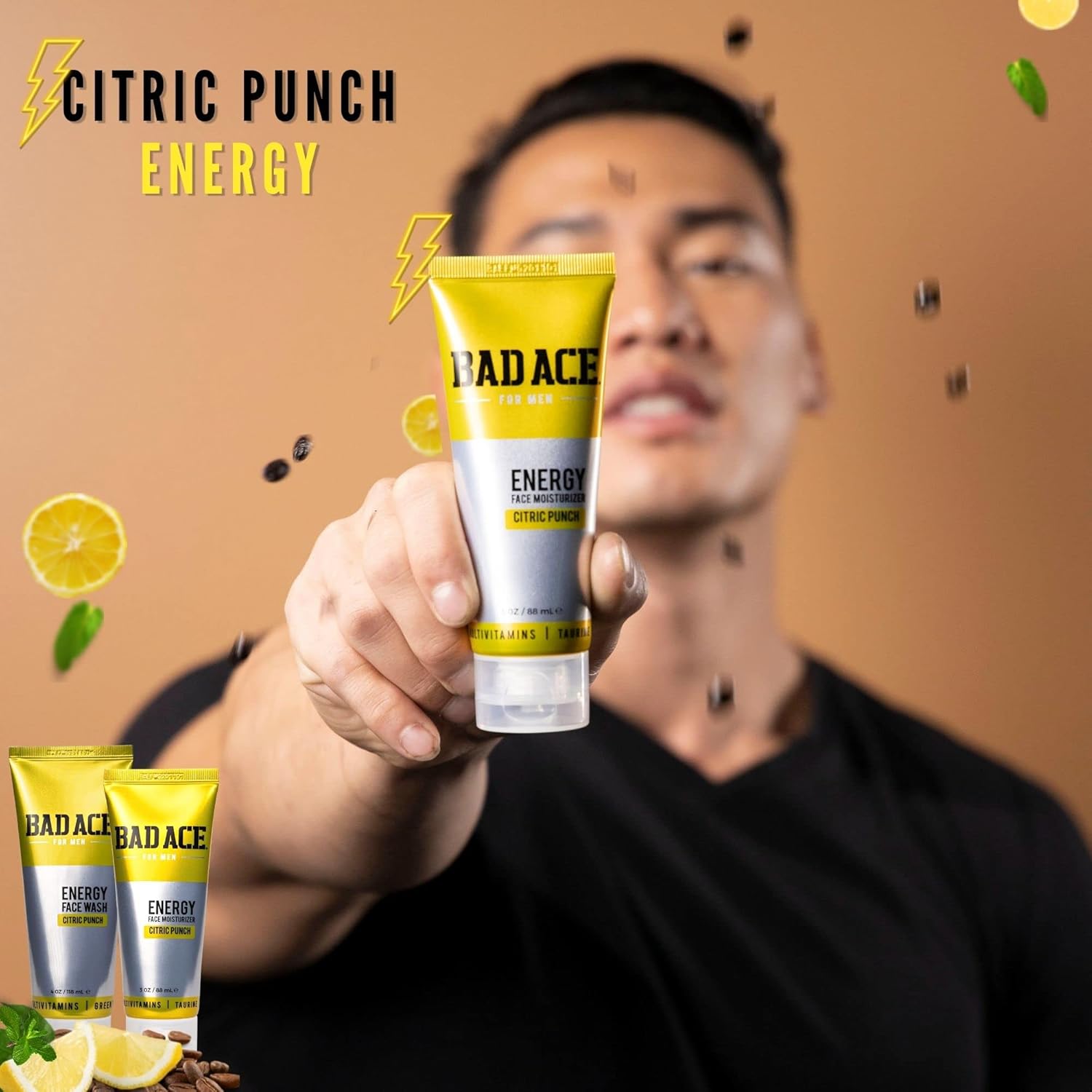 BAD ACE Energy Men's Facewash and Moisturizer Set | Korean Skin Care, Men's Face Care Bundle | Vitamin Facial Care Kit for Men | Citric Punch