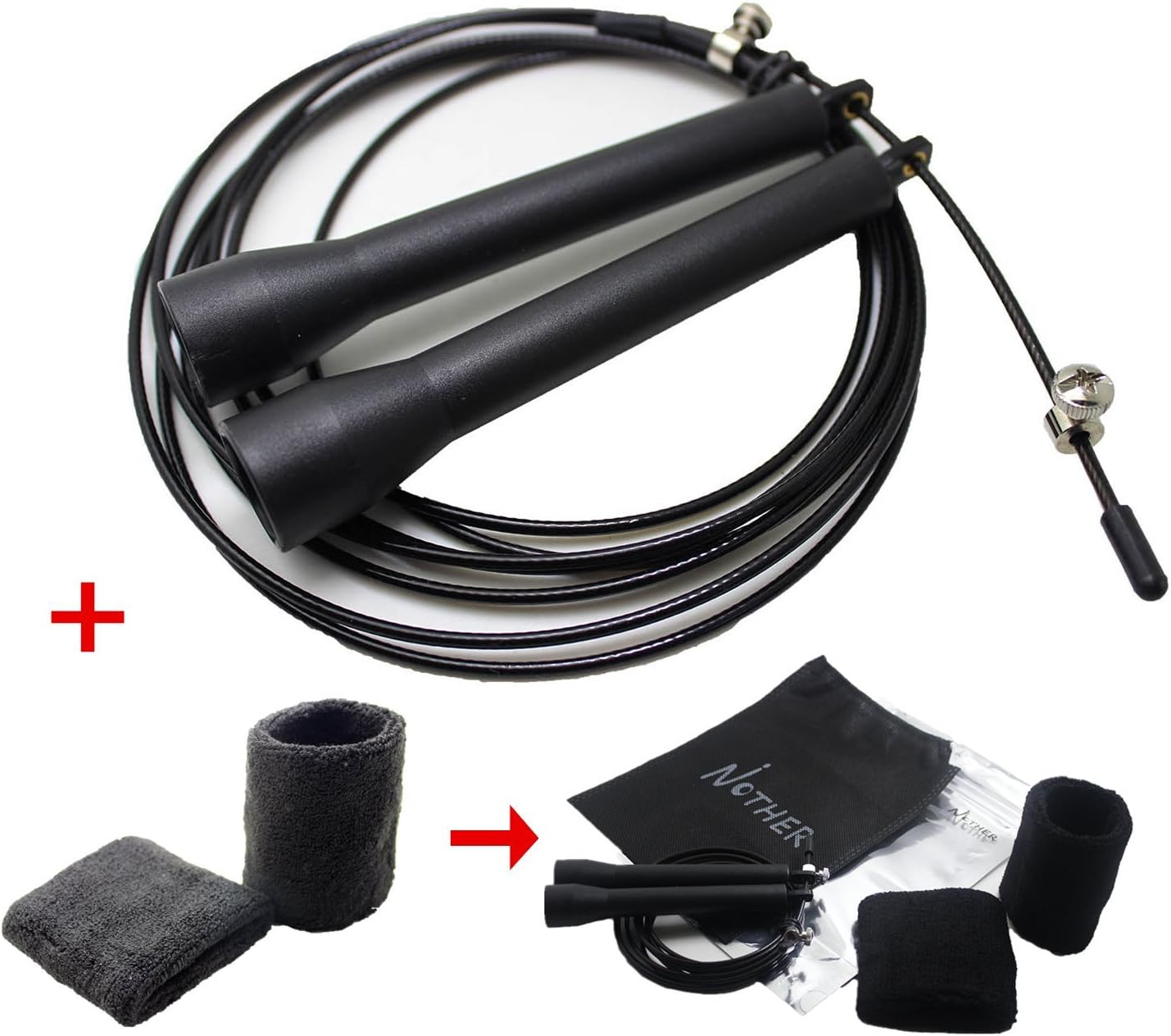 NOTHER Jump Rope Adjustable Double Under Bearing Jumping Rope with a Pair of Wristbands and a Carrying Case for Men Women and Kids N2