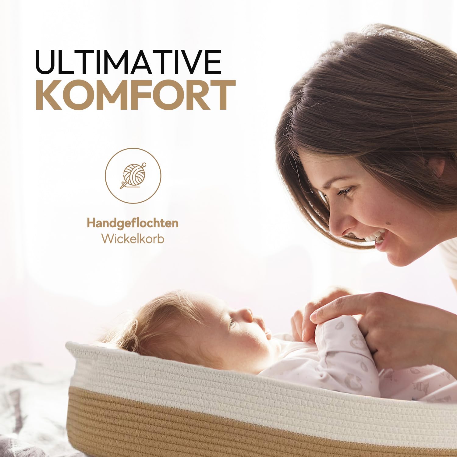 Baby Wonders® Wickelkorb moseskorb baby mit wickelauflage beige, wickelaufsatz für Kommode, baby changing pad tragbar