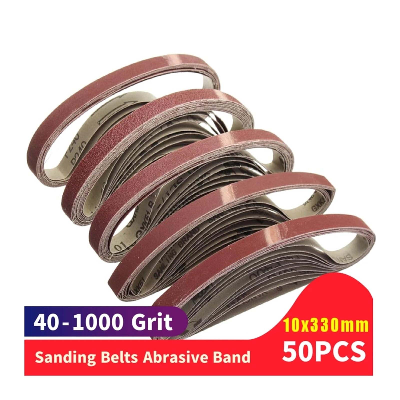 50 Sztuk/zestaw 330 * 10MM Pasy Szlifierskie 40-1000 Grys Papier Ścierny Taśma Ścierna Do Drewna Miękki Metal Szlifowanie Polerowanie(800)