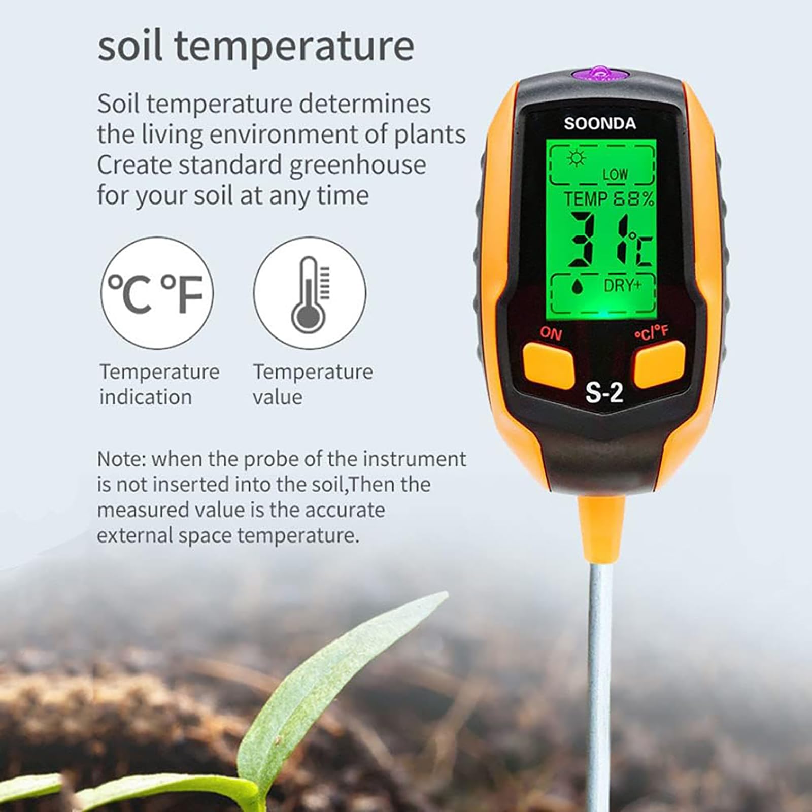 Tester gleby 5 w 1, wykrywacz gleby z podświetleniem LCD, cyfrowy tester temperatury gleby w świetle słonecznym, miernik ph, miernik wilgotności gleby, do ogrodnictwa, trawnika, uprawy roślin
