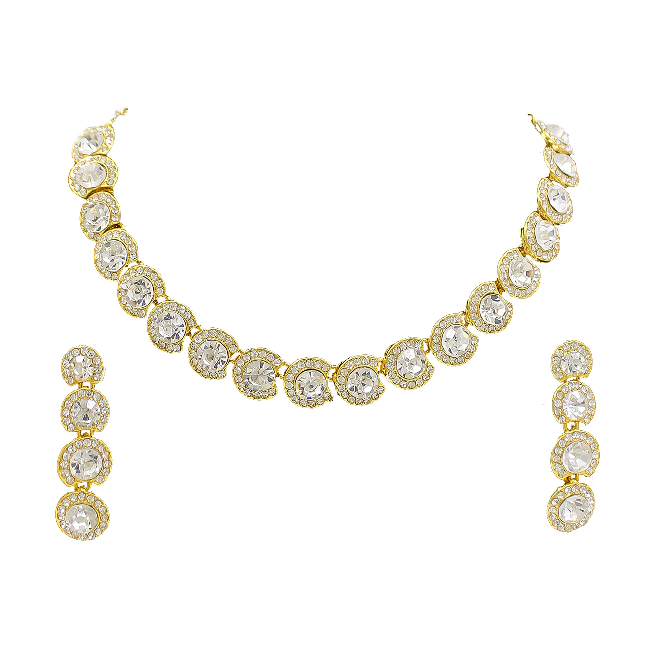 SAIYONI Round Shape Ethnic Design Austrian Diamond Gold Plated Choker Necklace with Earring Jewellery Set (B09SHT113N) Amazon Price History, Amazon Price Tracker