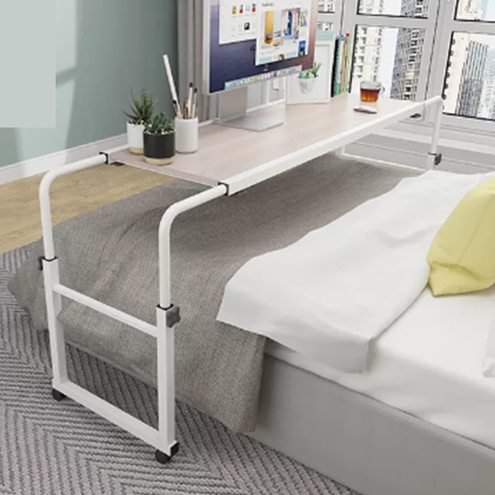 Tavolino da Letto Regolabile in Altezza con Ruote: Una Comoda scrivania su Ruote per Un Facile Accesso e Mobilità.