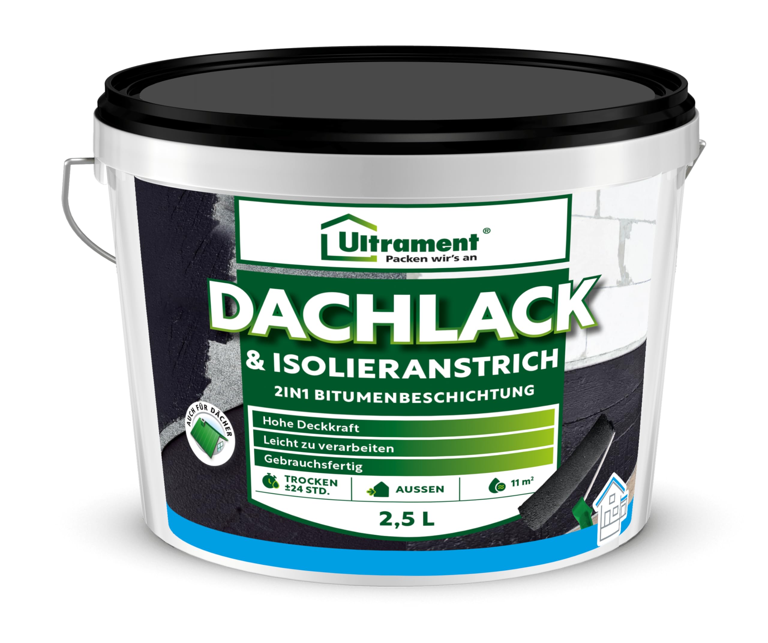 Ultrament Power Deckanstrich 2in1 2,5 kg dunkelbraun | Bitumenanstrich für Dach & erdberührte Bauteile | wasserabweisend, UV-beständig, gebrauchsfertig