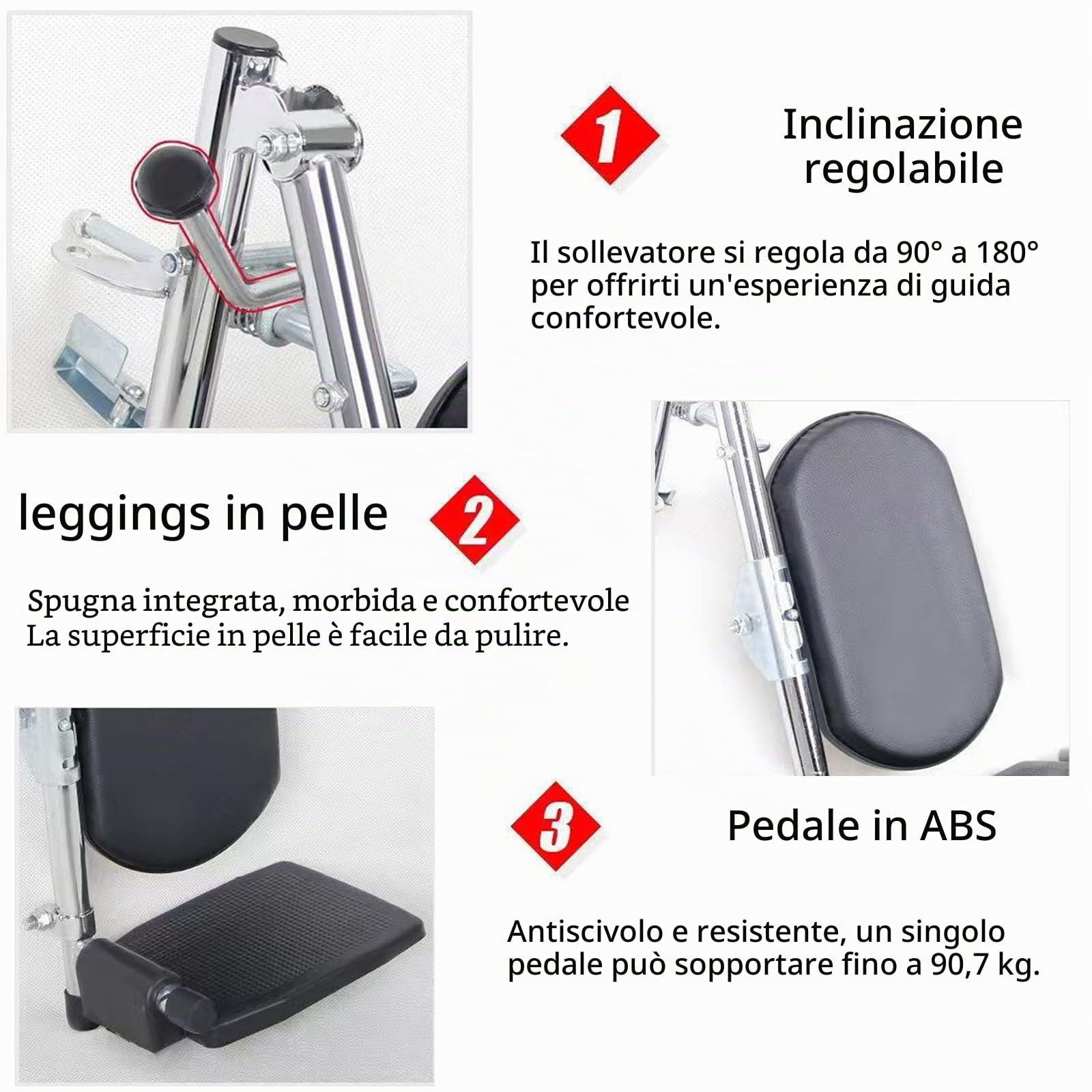 Poggiagambe Elevabili per Sedia A Rotelle - Universale, Pedale Singolo: 100 kg, Facile da Pulire, Angolo Regolabile/90°-180°, con Pedana/Imbottita, per Disabili/Anziani,Right