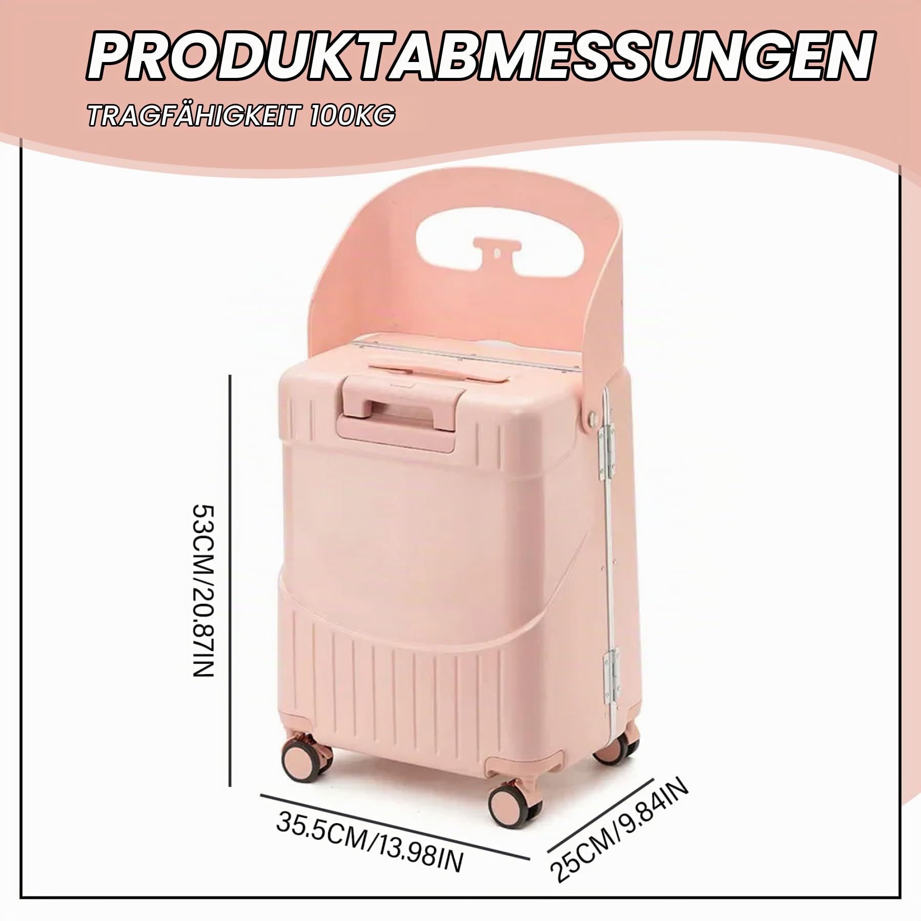 Fahren Sie auf Koffer für Kinder mit abschließbarem Koffer mit Sitz- und 4-Spinner-Räder-Unterteils-Schwerlastgepäck mit Tie-Tod & Bag-Hooks für Reisen, Ausgehen (Style 2), Fahren Sie auf dem Koffer.