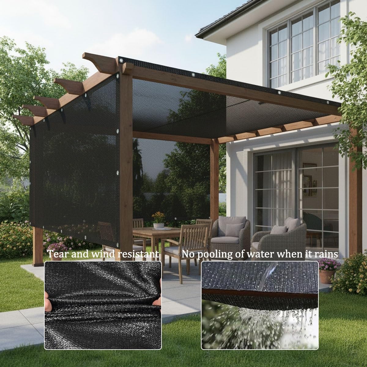 Czarna plandeka ogrodowa z siatki ogrodowej, 20 x 70 m, żywica UV, siatka na rośliny z przelotkami, do ochrony przed zadaszeniem zewnętrznym, patio, podwórkiem i ogrodem
