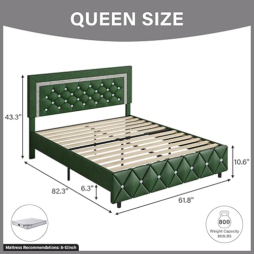 Miniatura 52 de BarnFurin - Base de cama matrimonial con cabecera capitoné, plataforma tapizada con diseño de diamante, base de colchón, soporte de listones de